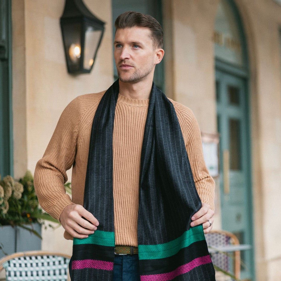 Charcoal Herringbone Bamboo Scarf