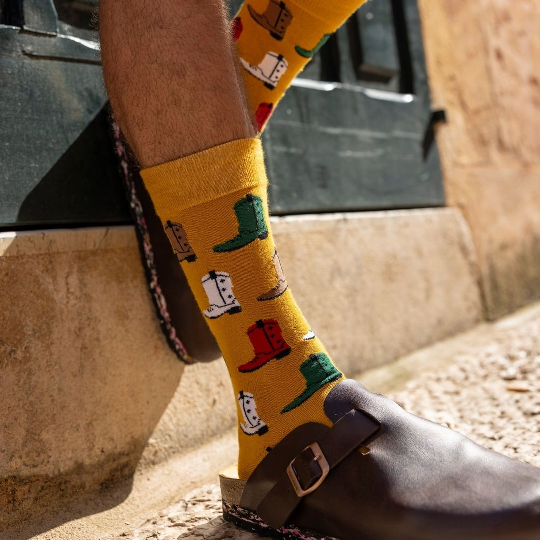 Mustard Cowboy Boot Bamboo Socks