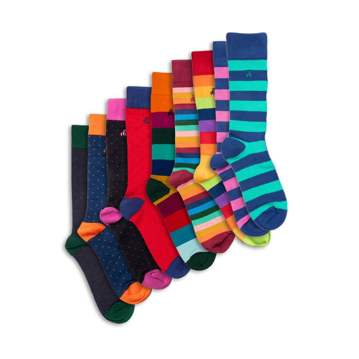 9 Pairs Men's Spotted & Striped Bamboo Socks - 40% OFF