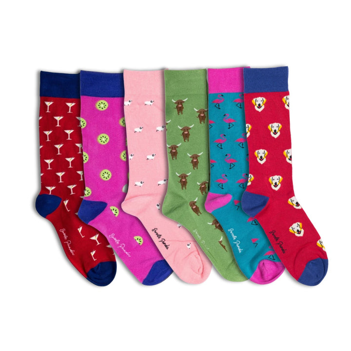 6 Pairs Women's Motif Bamboo Socks - 30% OFF