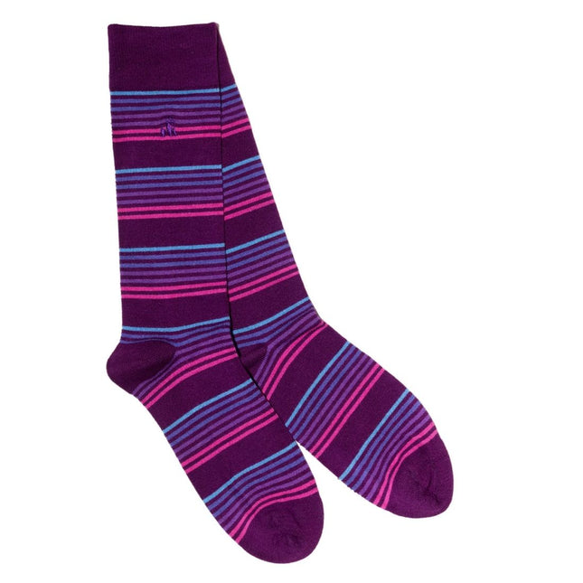 New Men's Bamboo Sock Collection - Purple Narrow Striped Bamboo Socks
