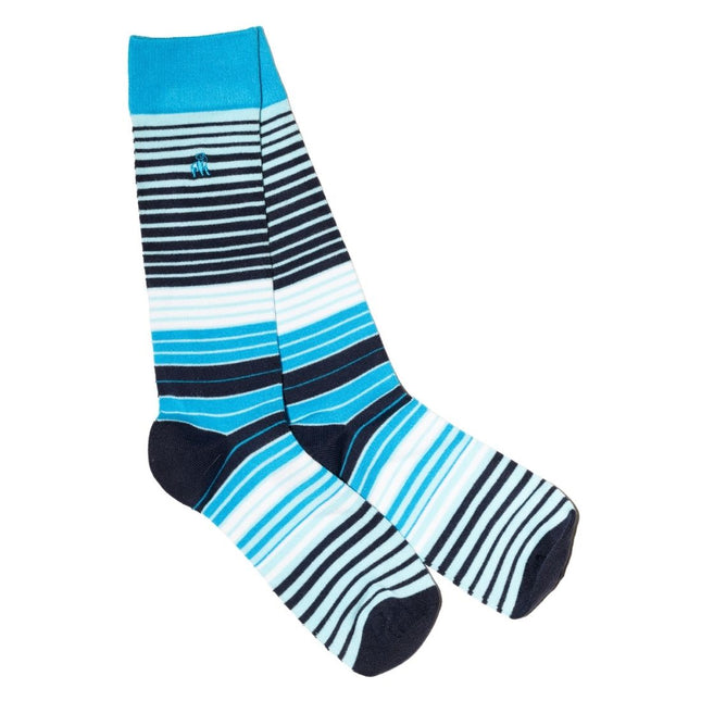 New Men's Bamboo Sock Collection - White & Blue Narrow Striped Bamboo Socks