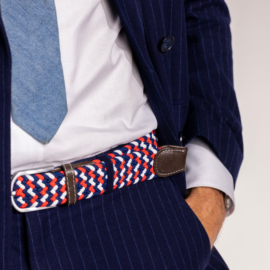 Woven Belt - Blue / Red / White Zigzag