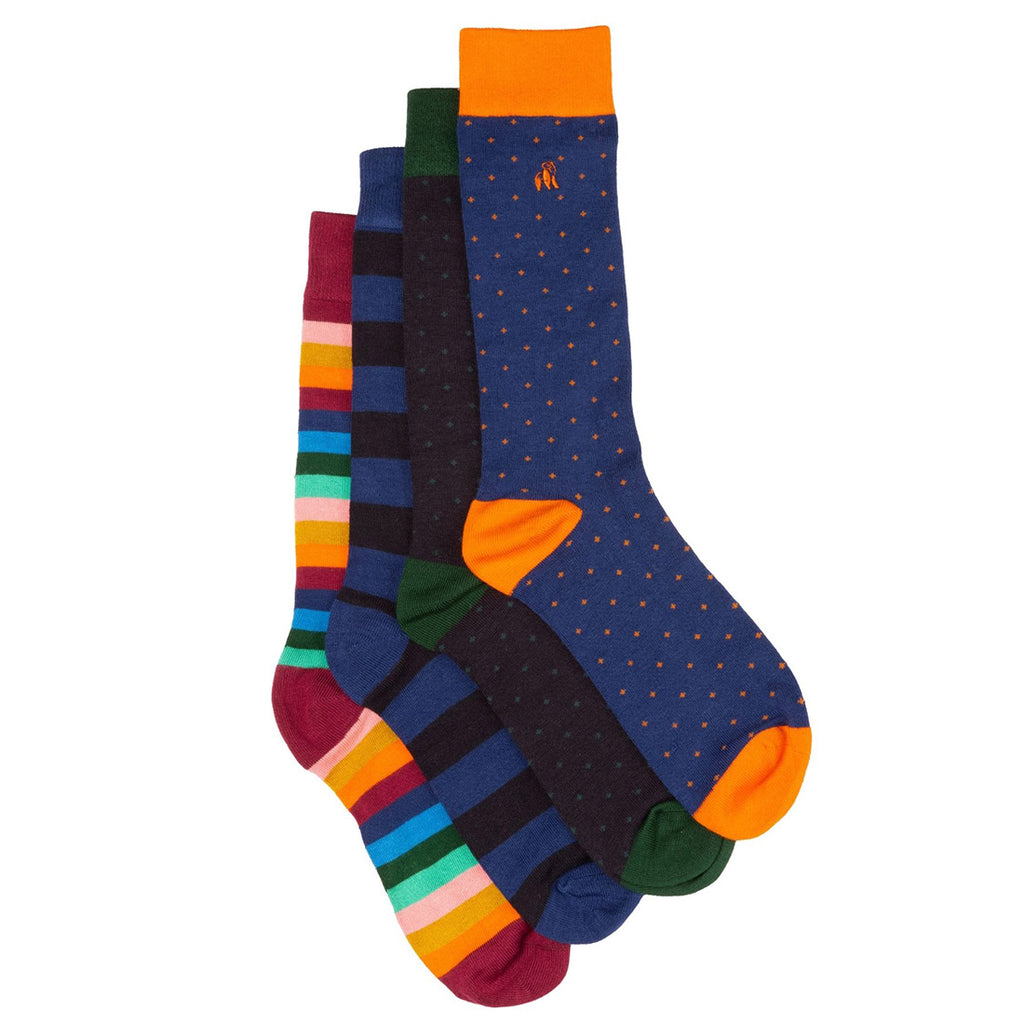 Spots & Stripes Comfort Cuff Bamboo Sock Bundle Four Pairs