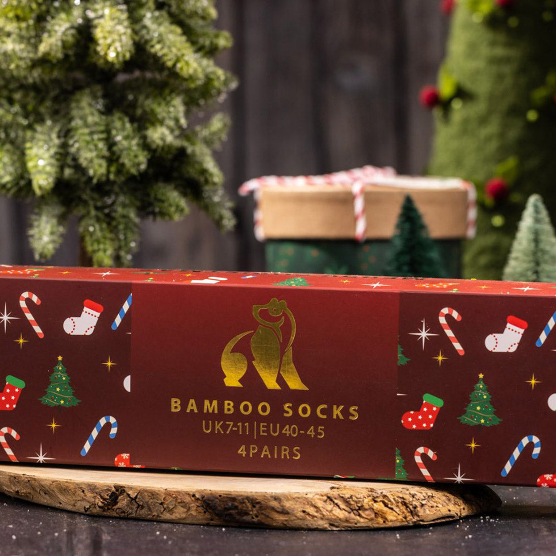 Red Christmas Drawer Box - 4 Pairs of Bamboo Socks (His)