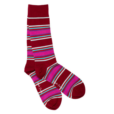 Burgundy & Pink Striped Bamboo Socks