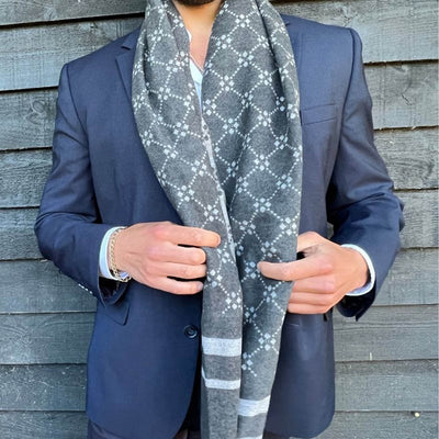 Grey Lattice / Stripe Bamboo Scarf