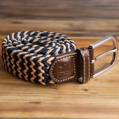 Woven Belt - Beige / Blue Zigzag