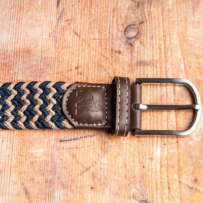 Woven Belt - Beige / Blue Zigzag