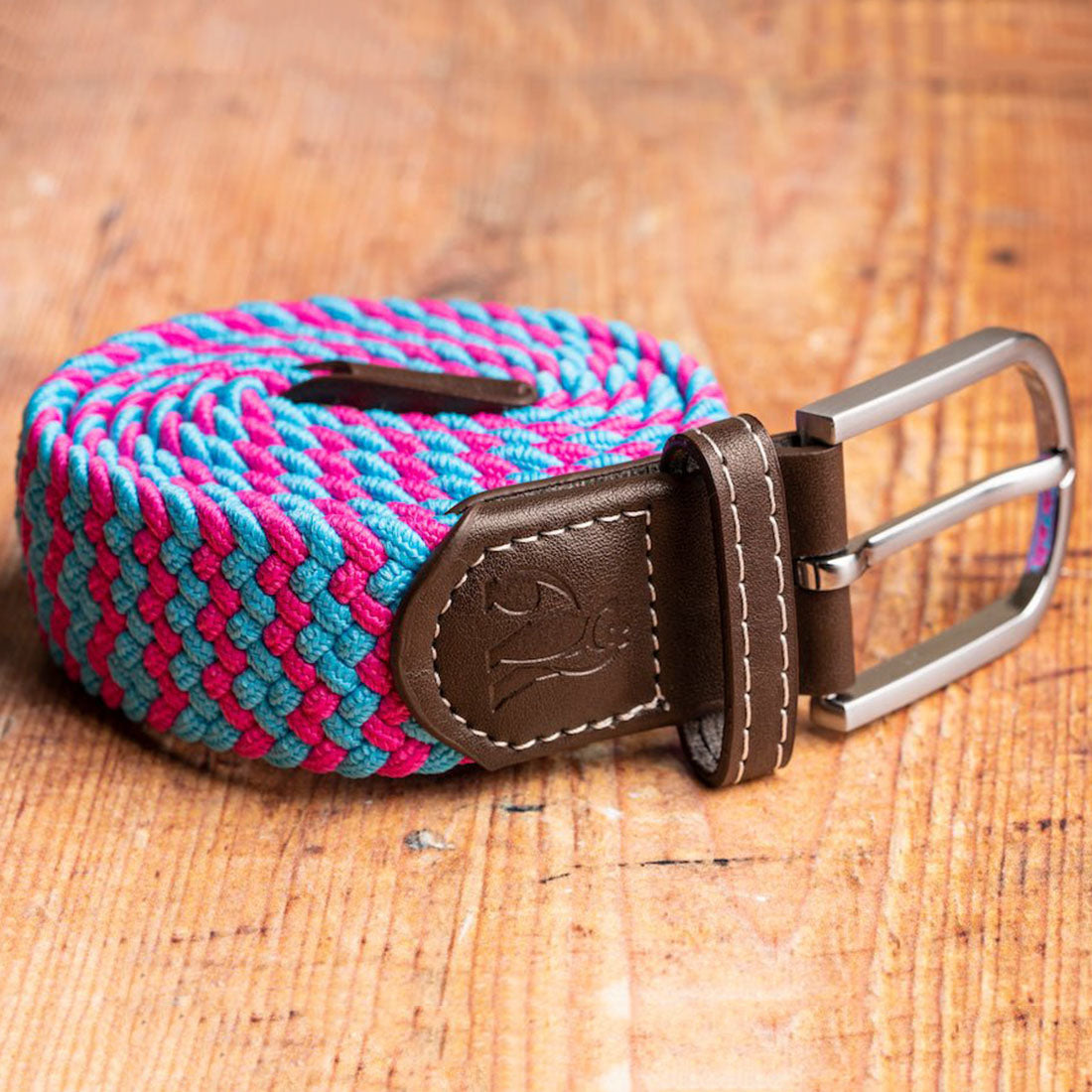 Woven Belt - Blue / Pink Zigzag