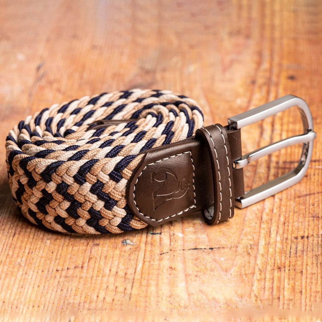 Woven Belt - Navy / Beige Zigzag