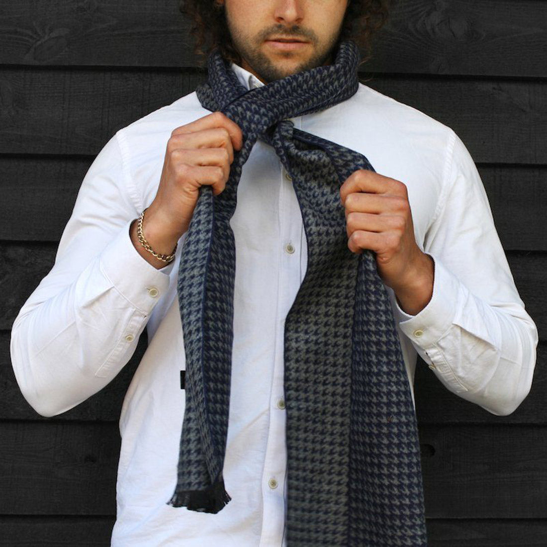 Blue Houndstooth Bamboo Scarf