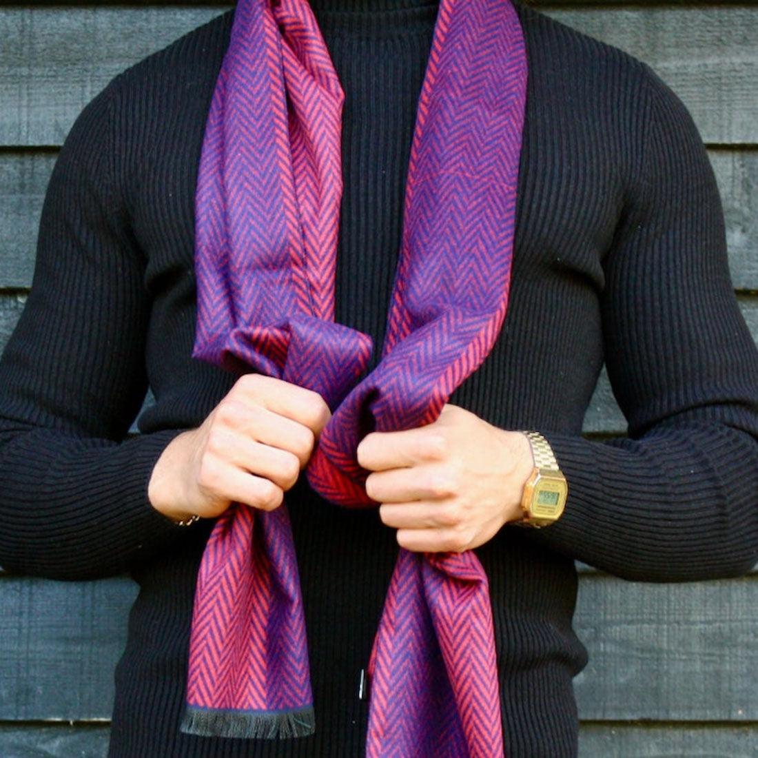 Blue & Red Herringbone Bamboo Scarf