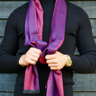 Blue & Red Herringbone Bamboo Scarf