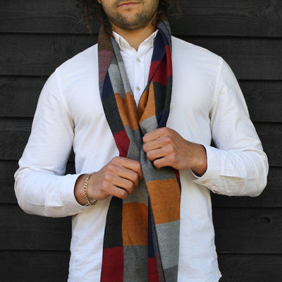 Multi Coloured Check Bamboo Scarf