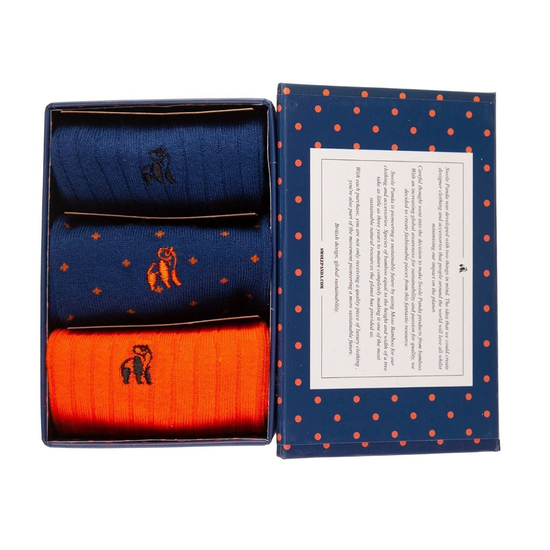 Orange and Blue Sock Box - 3 Pairs of Bamboo Socks (His)