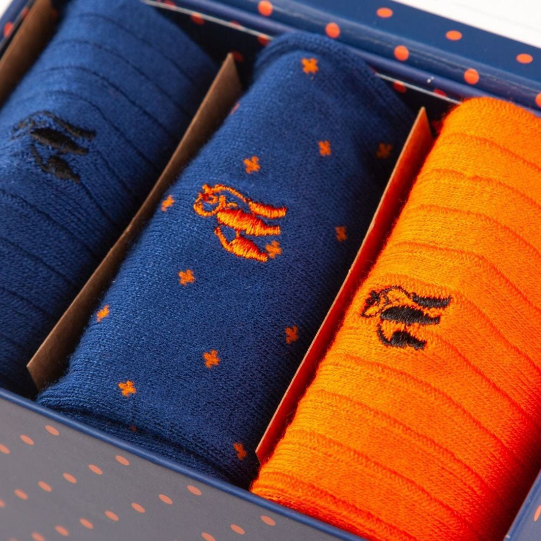 Orange and Blue Sock Box - 3 Pairs of Bamboo Socks (His)