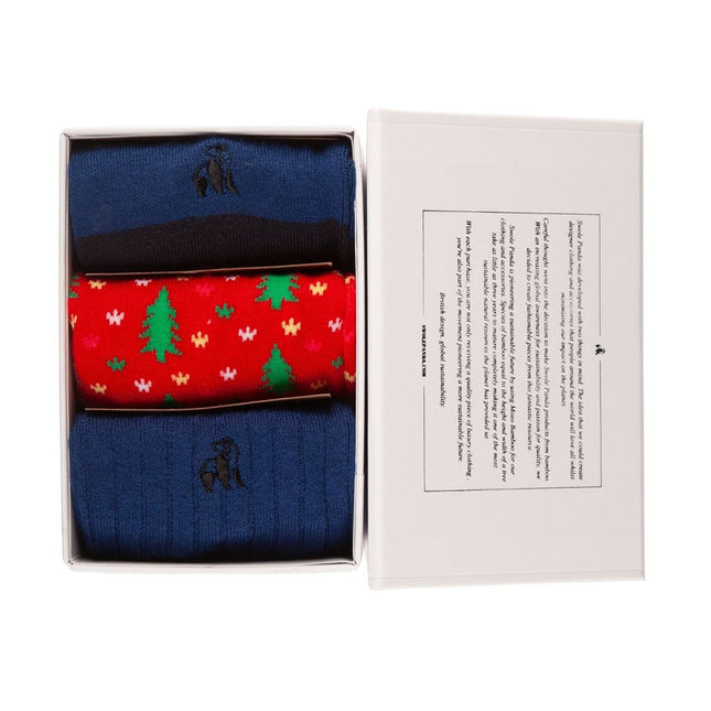 Bamboo Sock Gift Boxes and Bundles - Red Christmas Tree Sock Box - 3 Pairs of Bamboo Socks (His)