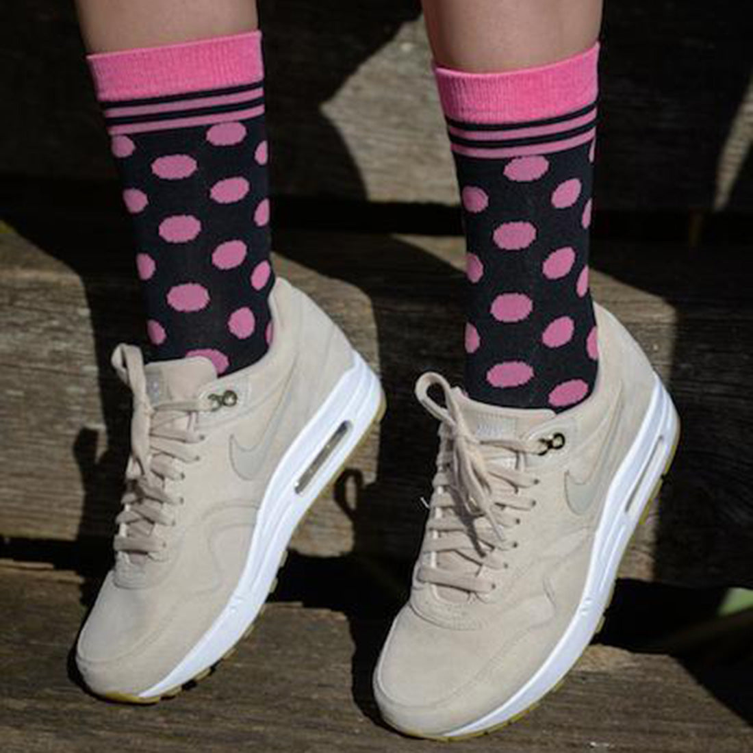 Black and Pink Polka Dot Bamboo Socks