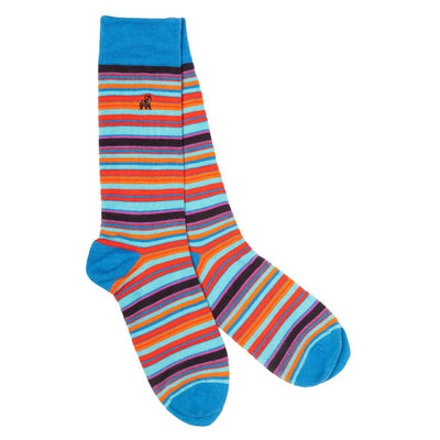 Blue and Red Narrow Striped Bamboo Socks