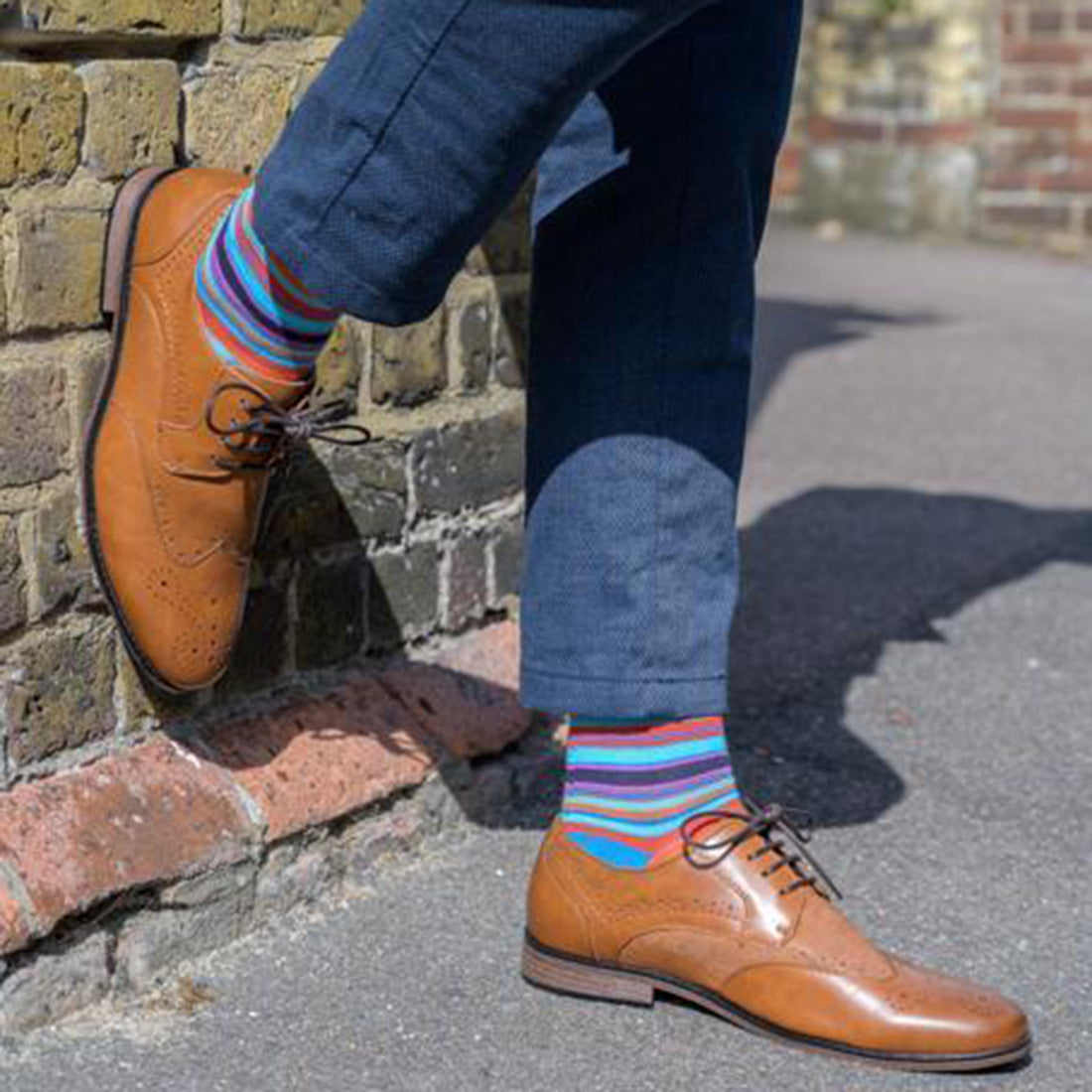 Blue and Red Narrow Striped Bamboo Socks
