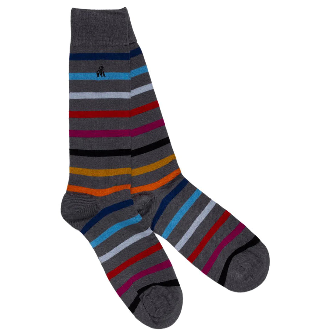 Grey Small Striped Bamboo Socks (Comfort Cuff)