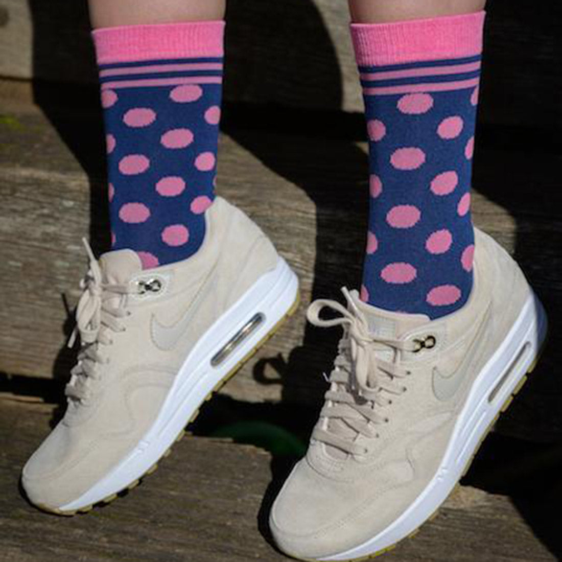 Navy and Pink Polka Dot Bamboo Socks