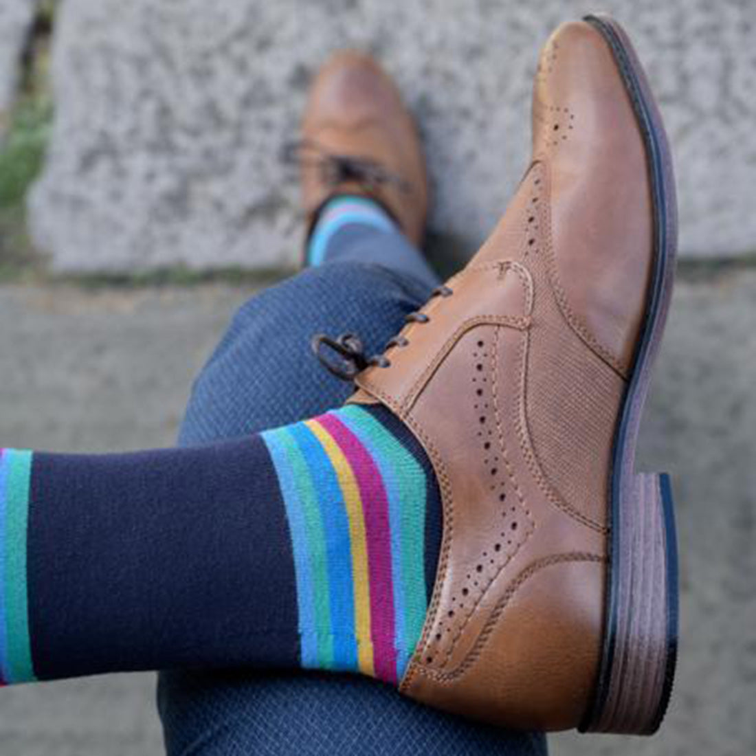 Navy Bold Striped Bamboo Socks