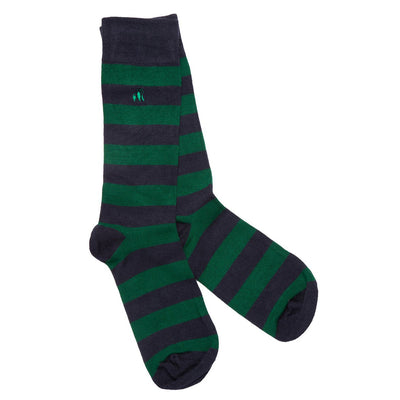 Racing Green Striped Bamboo Socks (Comfort Cuff)
