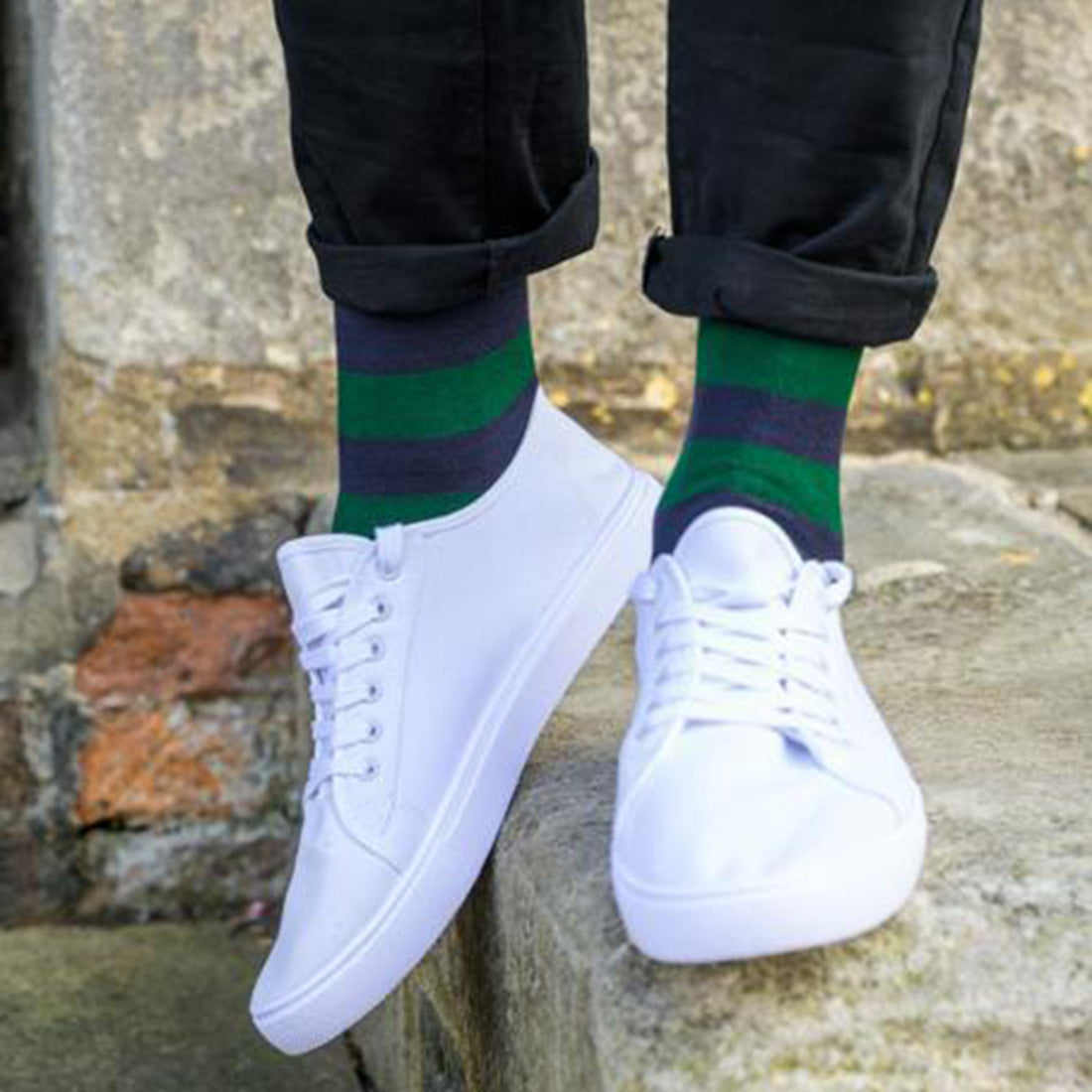 Racing Green Striped Bamboo Socks (Comfort Cuff)