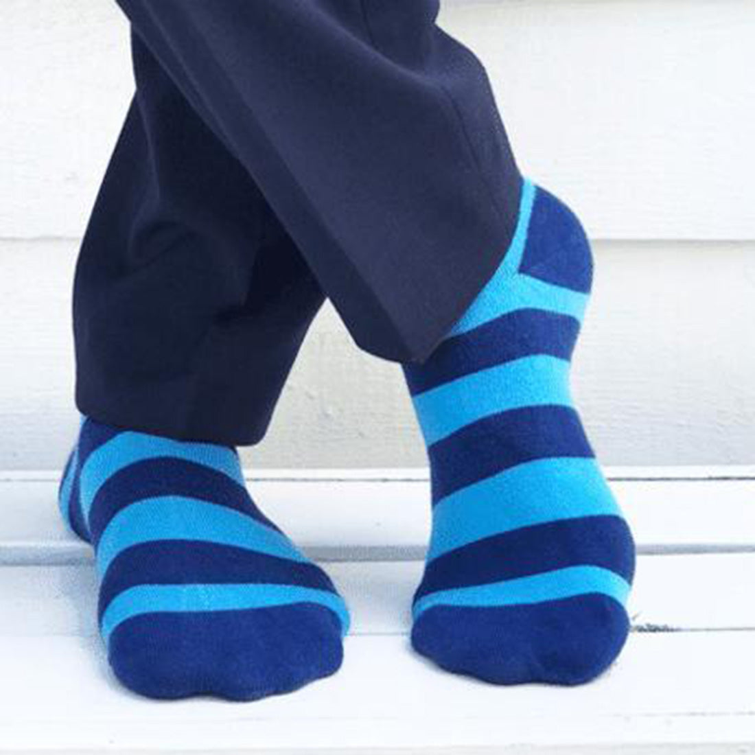 Sky Blue Striped Bamboo Socks