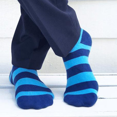 Sky Blue Striped Bamboo Socks (Comfort Cuff)