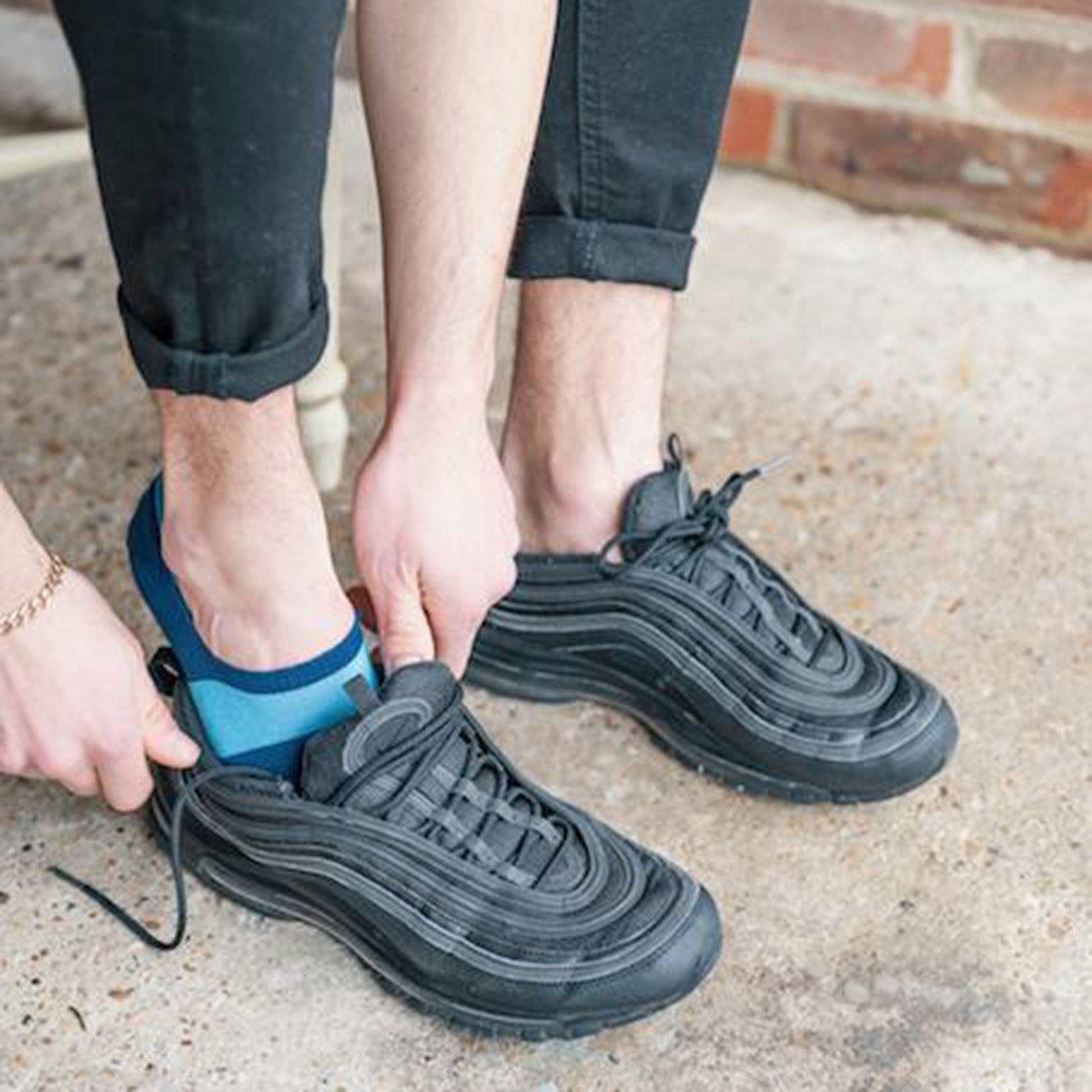 Sky Blue Striped "No-Show" Bamboo Socks