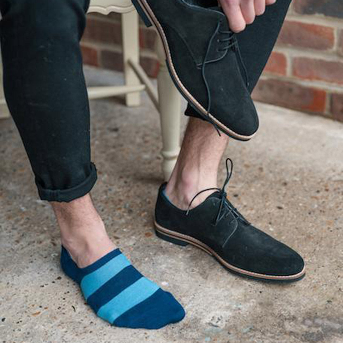 Sky Blue Striped "No-Show" Bamboo Socks