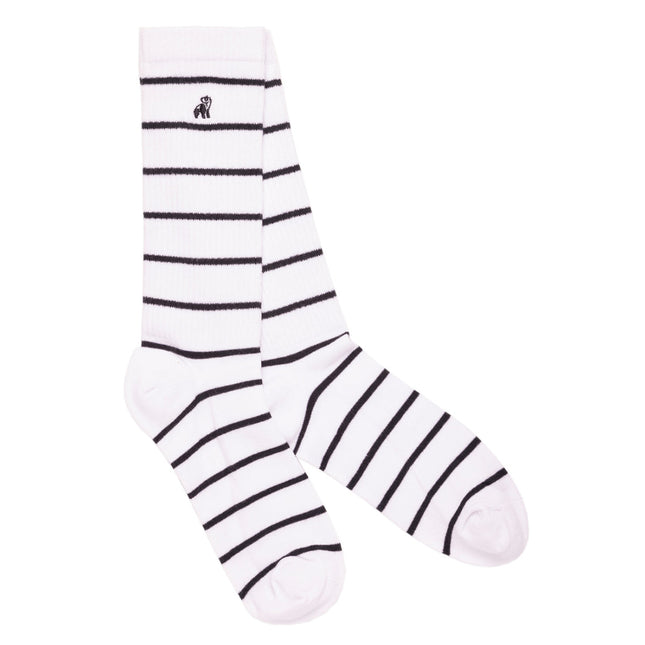 Men's Striped Bamboo Socks - White & Navy Striped Bamboo Socks