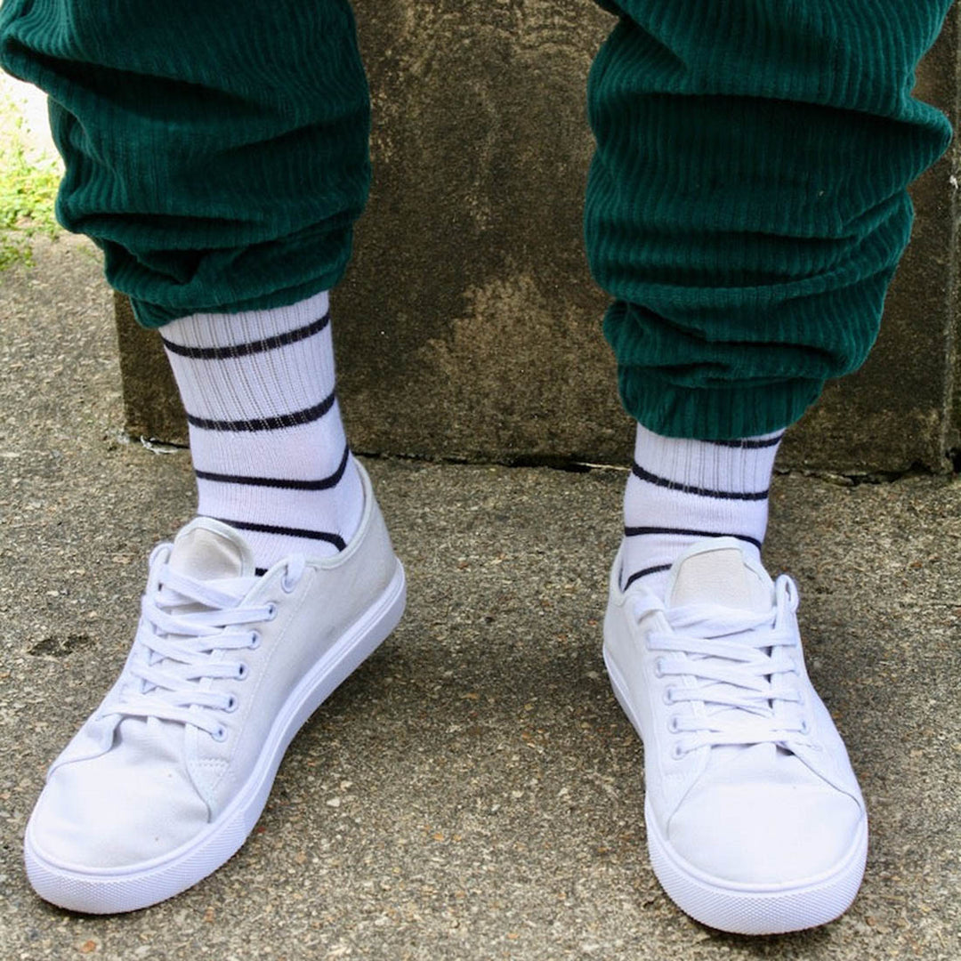 White & Navy Striped Bamboo Socks