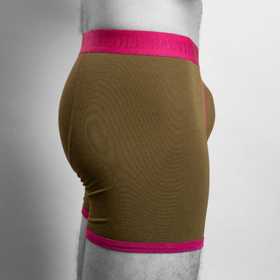 Bamboo Boxers - Khaki / Cerise Band